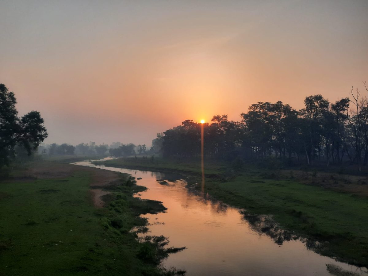 sunset view in chitwan national park